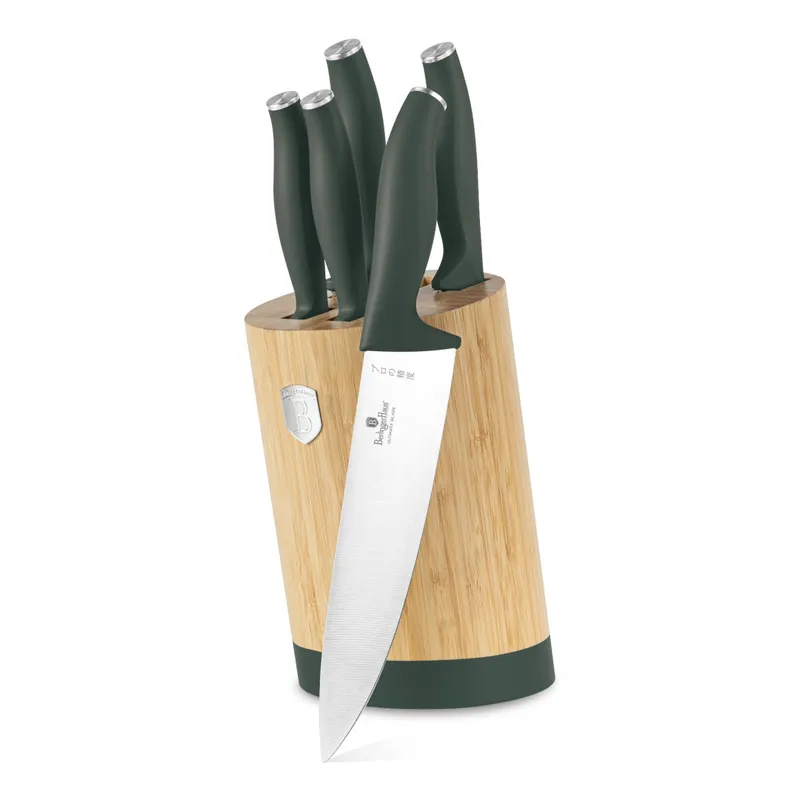 Noże Kuchenne | Zestaw Noży W Bambusowym Stojaku 5 el. BerlingerHaus Matte Green Collection BH-2757