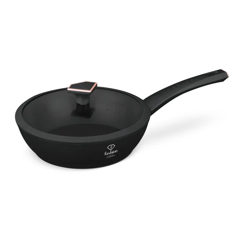 Patelnia Głęboka 24 cm + Pokrywka FASHION TV FTV-0030 Matte Black- Rose Gold