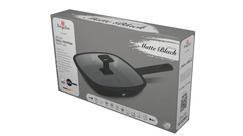 Patelnia Grillowa Z Pokrywką 28cm | BerlingerHaus BH-8184 Matte Black