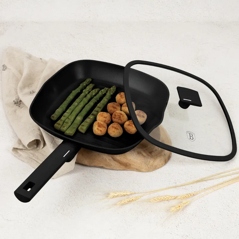 Patelnia Grillowa Z Pokrywką 28cm | BerlingerHaus BH-8184 Matte Black