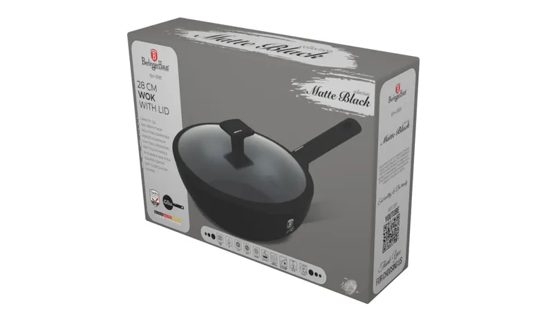 Patelnia Wok Z Pokrywką 28cm BerlingerHaus BH-8181 Matte Black