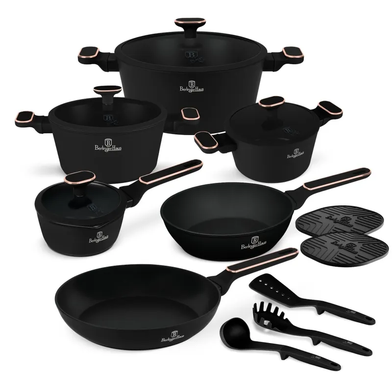 Zestaw 15 el. Garnki, Patelnie, Akcesoria BerlingerHaus BH- 8363 | Black Rose Collection