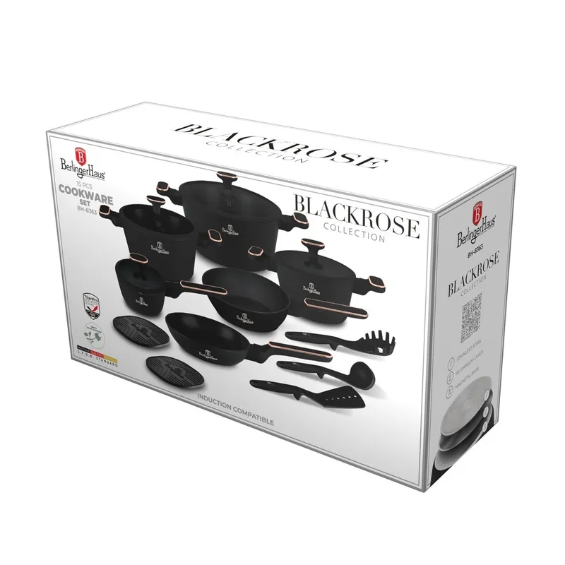 Zestaw 15 el. Garnki, Patelnie, Akcesoria BerlingerHaus BH- 8363 | Black Rose Collection
