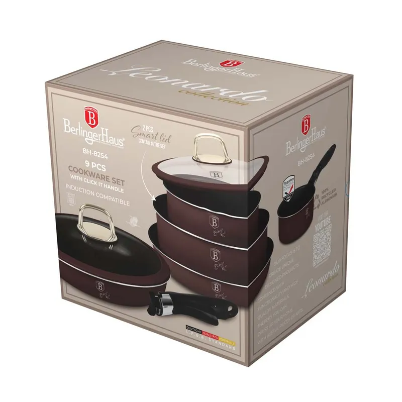 Zestaw Garnków 9el. Z Odpinaną Rączką BerlingerHaus Leonardo Collection BH-8254