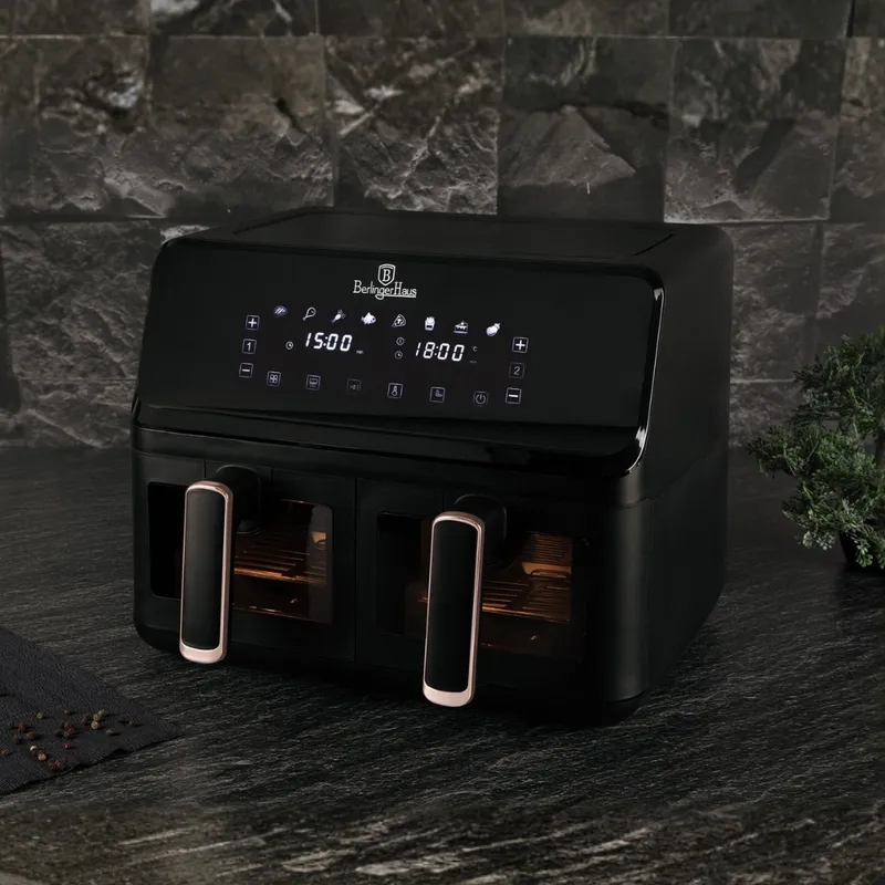 Air Fryer Frytkownica Beztłuszczowa Z Podwójnym Koszem 4,1L+4,1L BerlingerHaus BH-9469 Black Rose