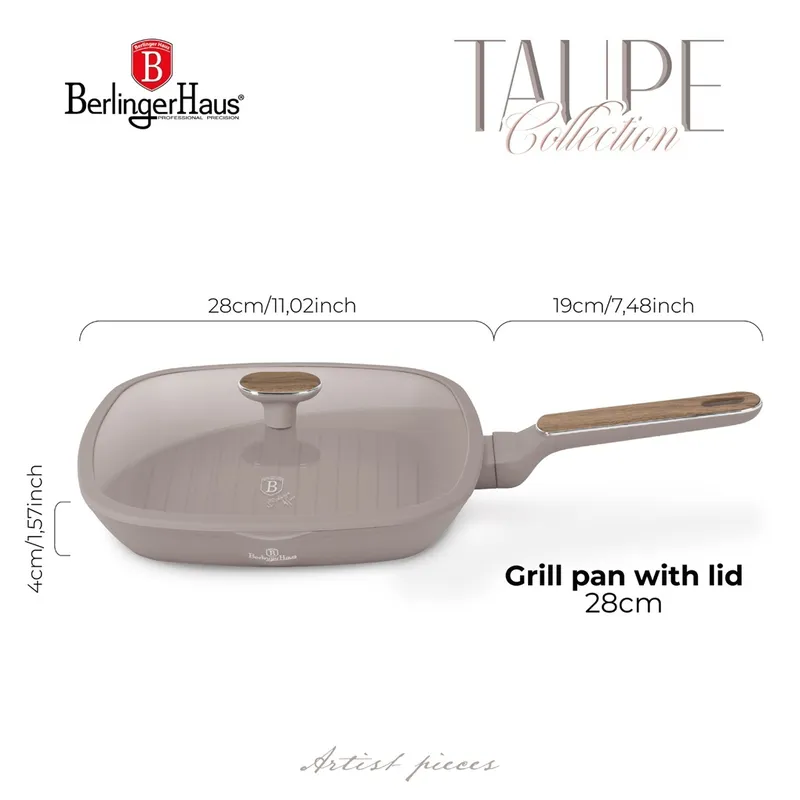 Patelnia Grillowa Z Pokrywką 28 cm BerlingerHaus Taupe Nordic BH-8336