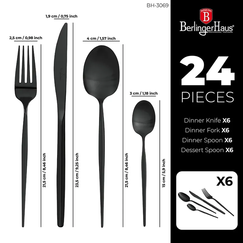 Sztućce 24szt BerlingerHaus Matte Black Collection BH-3069