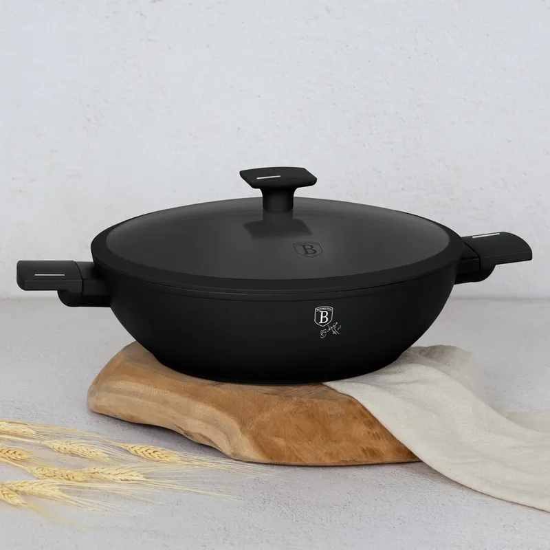 Wok Z Pokrywką 30 cm Matte Black BerlingerHaus BH-8182
