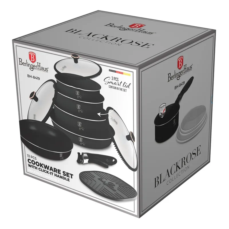 Zestaw Garnków 13 el. Z Odpinaną Rączką BerlingerHaus BH-8419 Black Rose Collection