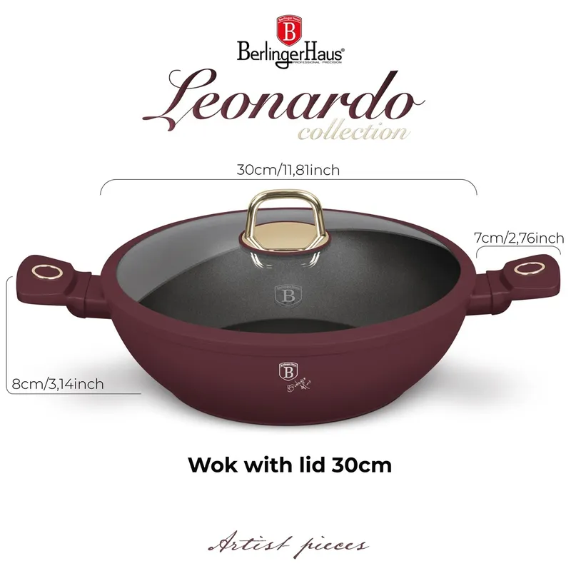 Patelnia Wok Z Pokrywką 30cm 4,8l BerlingerHaus Leonardo Collection BH-8035