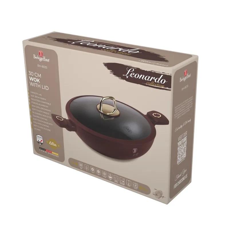 Patelnia Wok Z Pokrywką 30cm 4,8l BerlingerHaus Leonardo Collection BH-8035