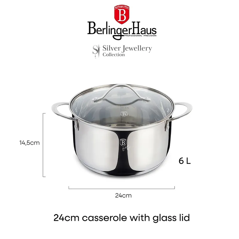 Garnek Z Pokrywką 24 cm BerlingerHaus BH-6587 Silver Jewellery Collection