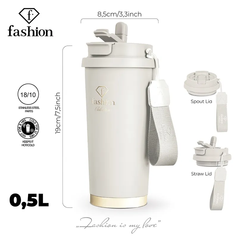 Kubek Termiczny 0,5l FASHION TV FTV-0131 Matte Cream Gold Collection