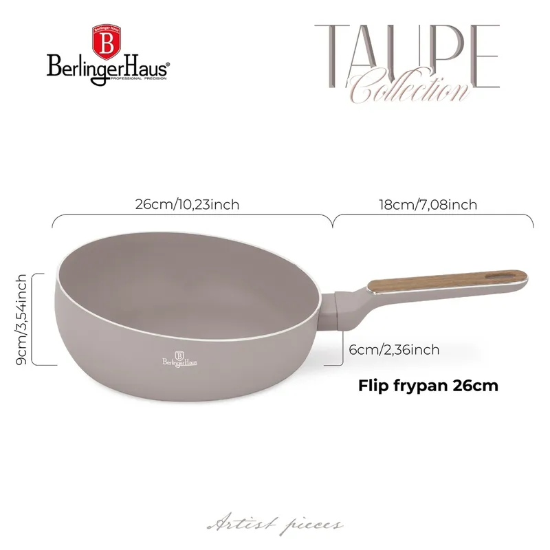 Patelnia Wok Flip 26 cm BerlingerHaus BH-8332 | Taupe Nordic Collection