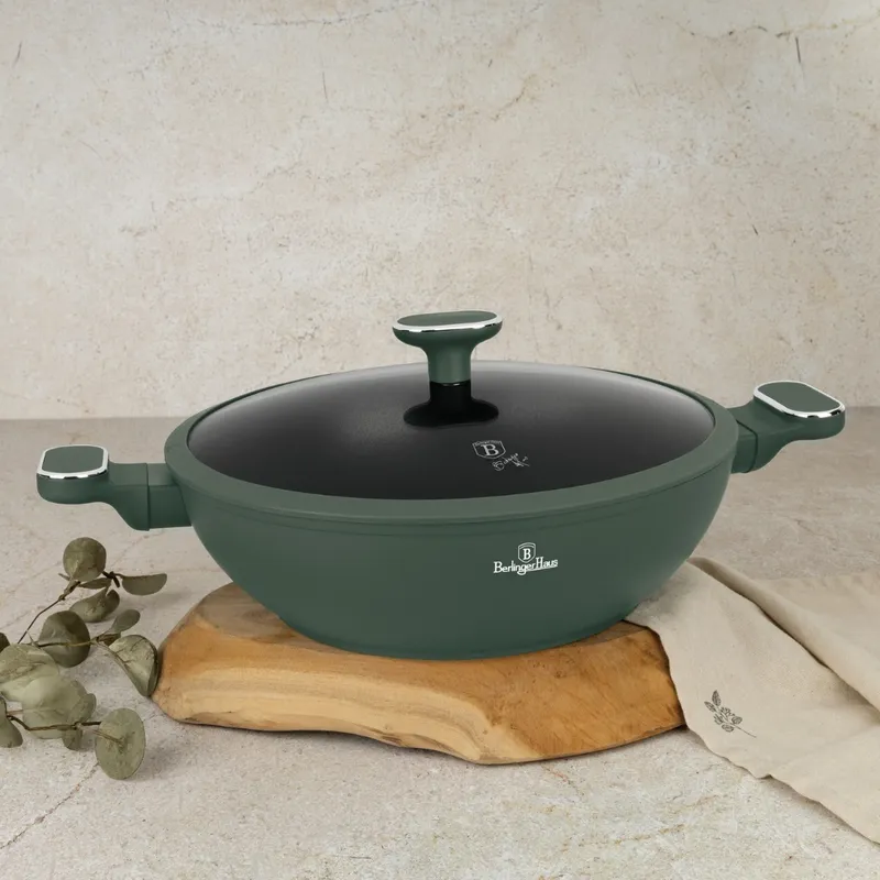 Patelnia Wok Z Pokrywką 30cm 4,8l BerlingerHaus BH-8160 Matte Green