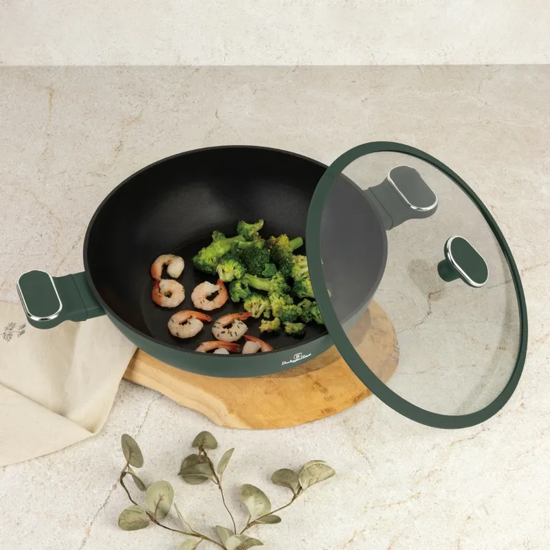 Patelnia Wok Z Pokrywką 30cm 4,8l BerlingerHaus BH-8160 Matte Green