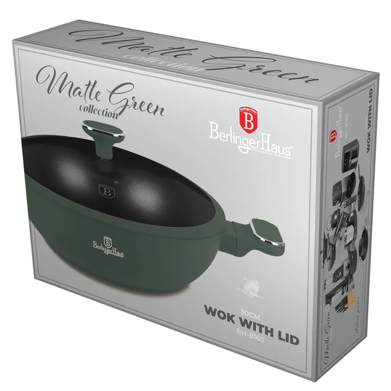 Patelnia Wok Z Pokrywką 30cm 4,8l BerlingerHaus BH-8160 Matte Green