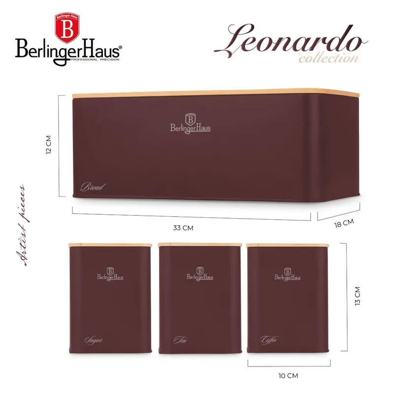 Zestaw 3 Pojemników I Chlebak BerlingerHaus BH-8900 Leonardo Collection