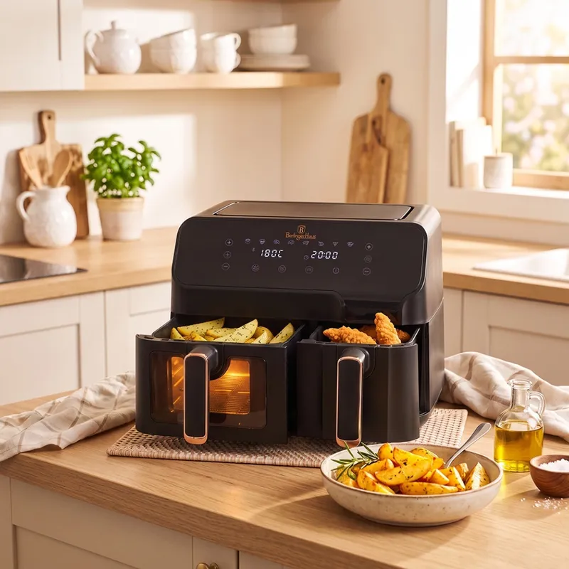 Air Fryer Frytkownica Z Podwójnym Koszem 5,5L+3,5L BerlingerHaus Black Rose BH-9467