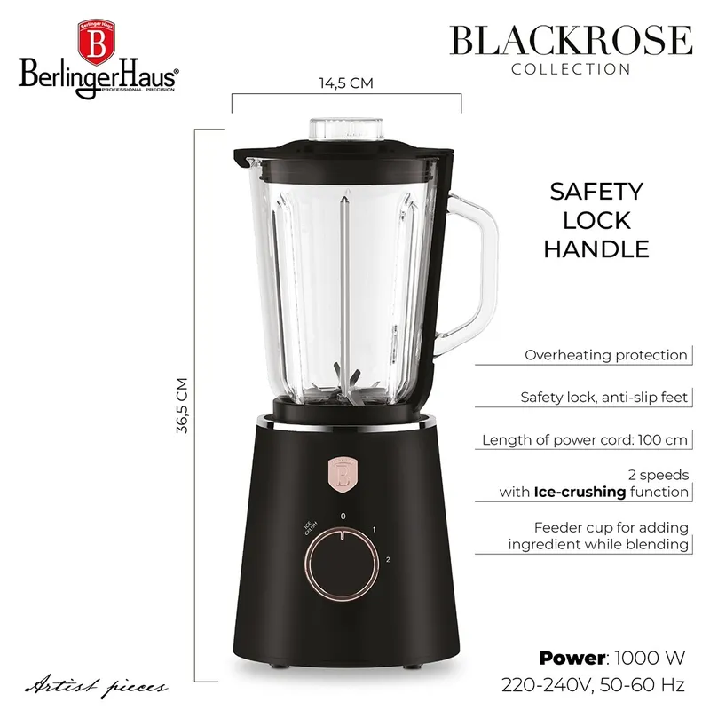 Blender Kielichowy 1000W BerlingerHaus BH-9821 Black Rose Collection