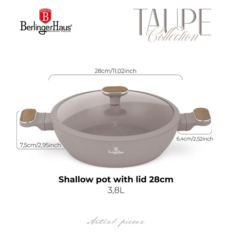 Garnek Płytki 3,8 l Z Pokrywką 28cm BerlingerHaus Taupe Nordic BH-8337
