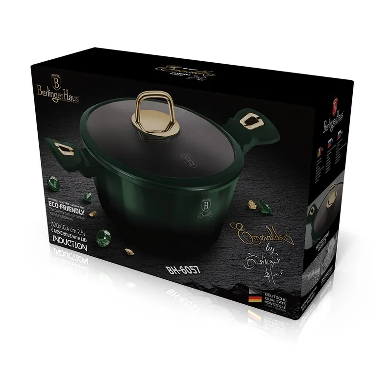 Garnek Z Pokrywką 20 cm Tytanowa Powłoka BerlingerHaus BH-6057 Emerald | OUTLET