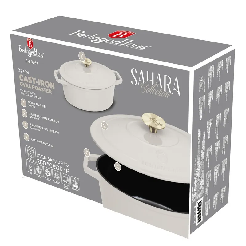 Garnek Żeliwny Owalny 5,56l Z Pokrywką 32cm BERLINGER HAUS Sahara BH-8967