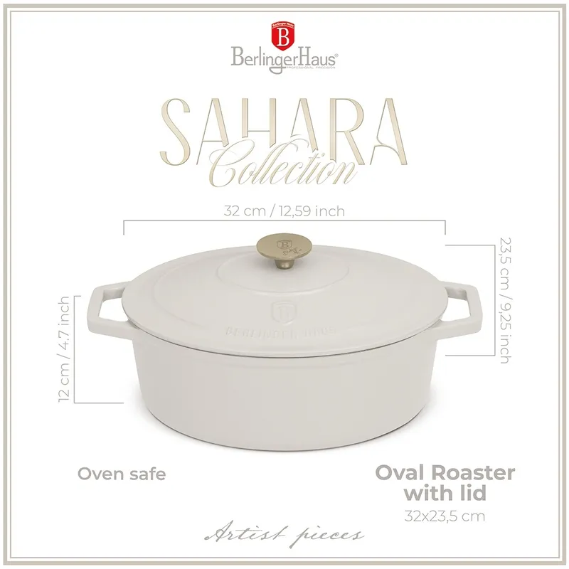 Garnek Żeliwny Owalny 5,56l Z Pokrywką 32cm BERLINGER HAUS Sahara BH-8967
