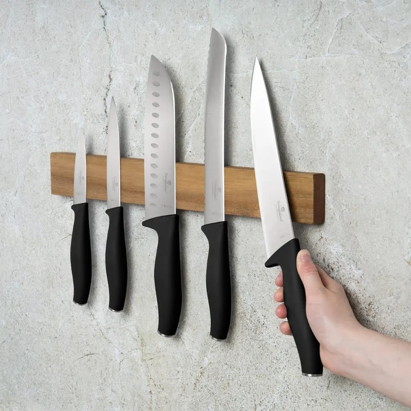 Noże Kuchenne | Komplet 5 Noży Z Listwą Magnetyczną BerlingerHaus Matte Black BH-2943