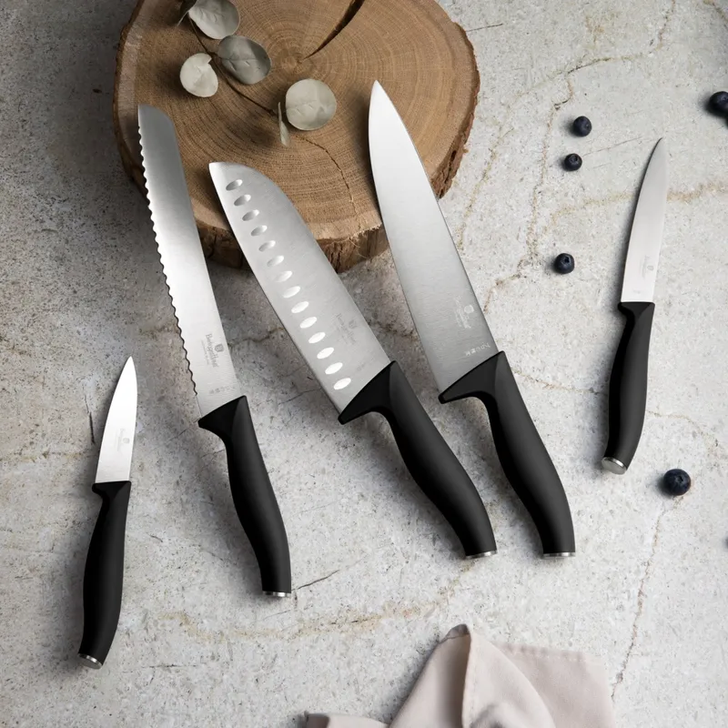 Noże Kuchenne | Komplet 5 Noży Z Listwą Magnetyczną BerlingerHaus Matte Black BH-2943