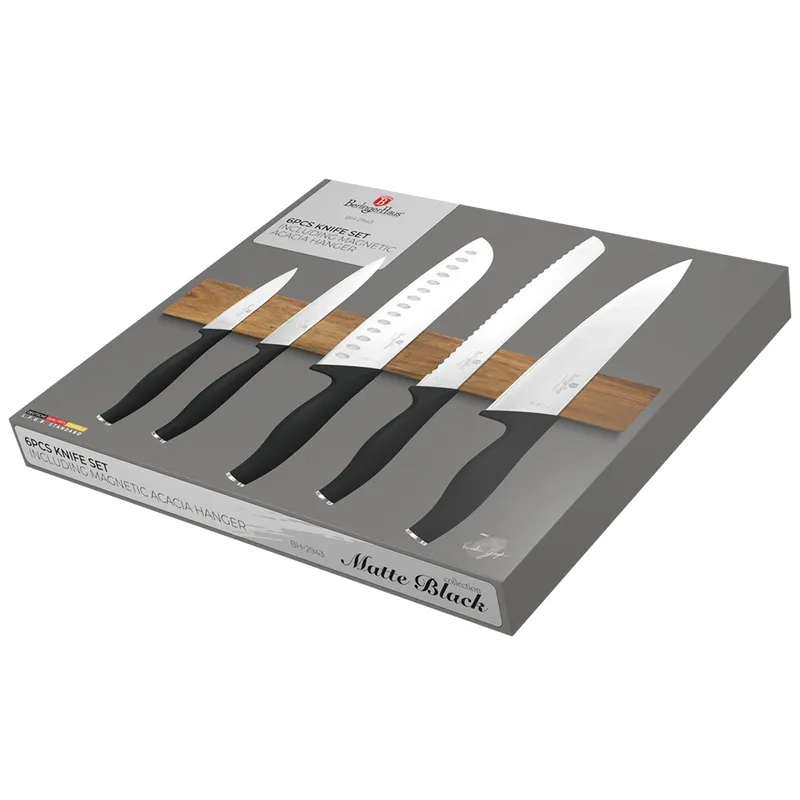 Noże Kuchenne | Komplet 5 Noży Z Listwą Magnetyczną BerlingerHaus Matte Black BH-2943
