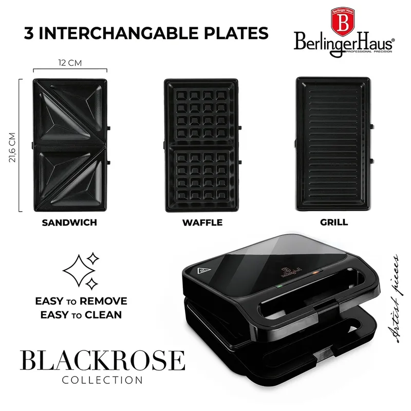 Opiekacz Do Kanapek 1000W 3w1 BerlingerHaus BH-9965 Black Rose