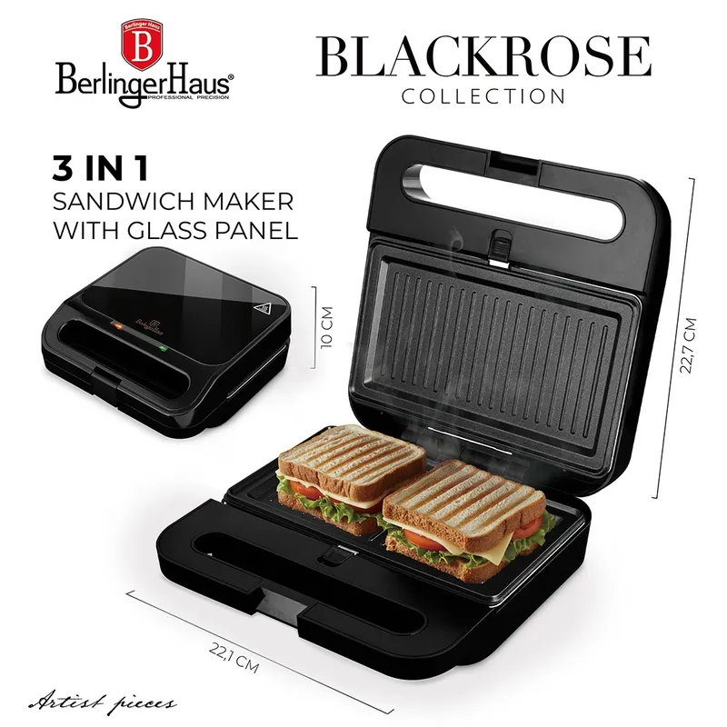 Opiekacz Do Kanapek 1000W 3w1 BerlingerHaus BH-9965 Black Rose