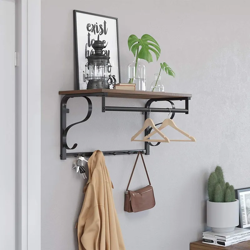 Półka Wieszakami Na Ubrania Drewniana Loft