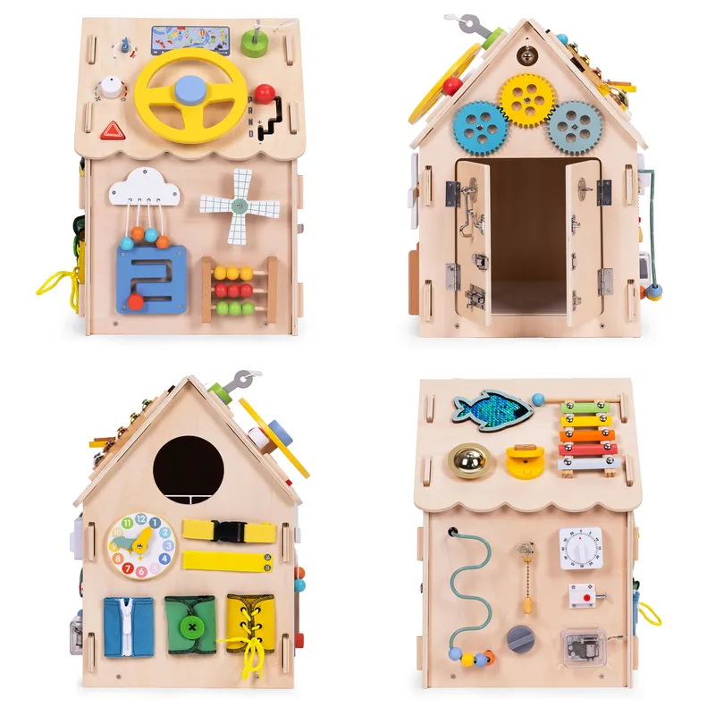 Drewniany Domek Manipulacyjny Dla Dzieci Panel Edukacyjny XXL