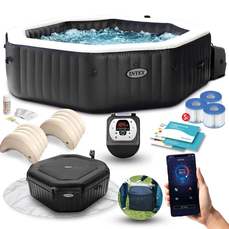 Nadmuchiwane SPA Ośmiokątne Basen Z Hydromasażem 4 os. 180x71 cm Akcesoria Premium INTEX 28458