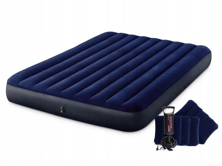 Materac Dmuchany Dwuosobowy 203x152 cm Z Poduszkami Welurowy INTEX 64765