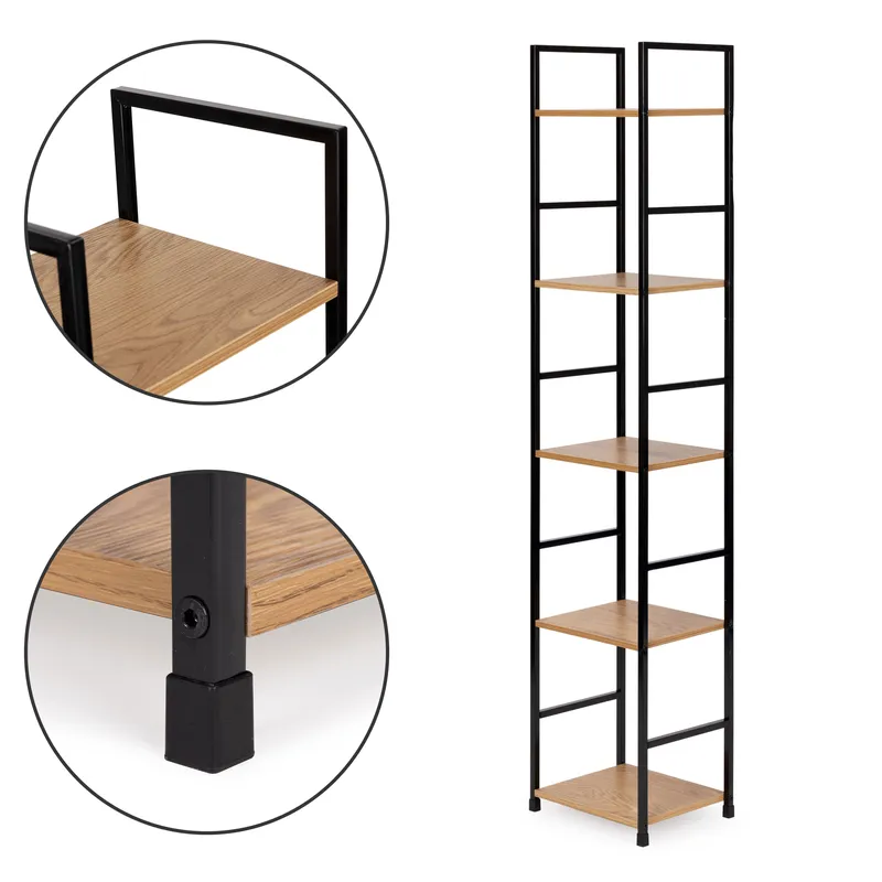 Regał Drewniany Nowoczesny Metalowa Rama Loft Półek