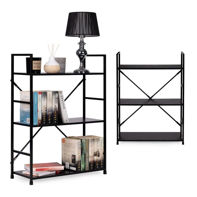 Regał Modułowy Drewniany Metalowa Rama Szeroki Loft Półki