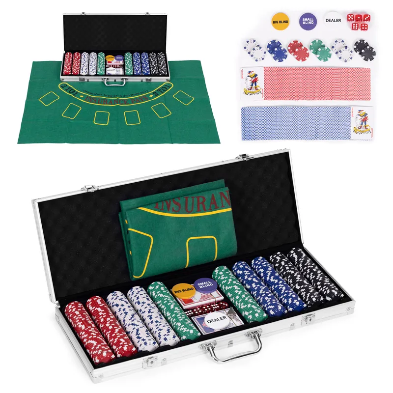 Zestaw Do Pokera Blackjacka 500 Żetonów Talie Kart Kości