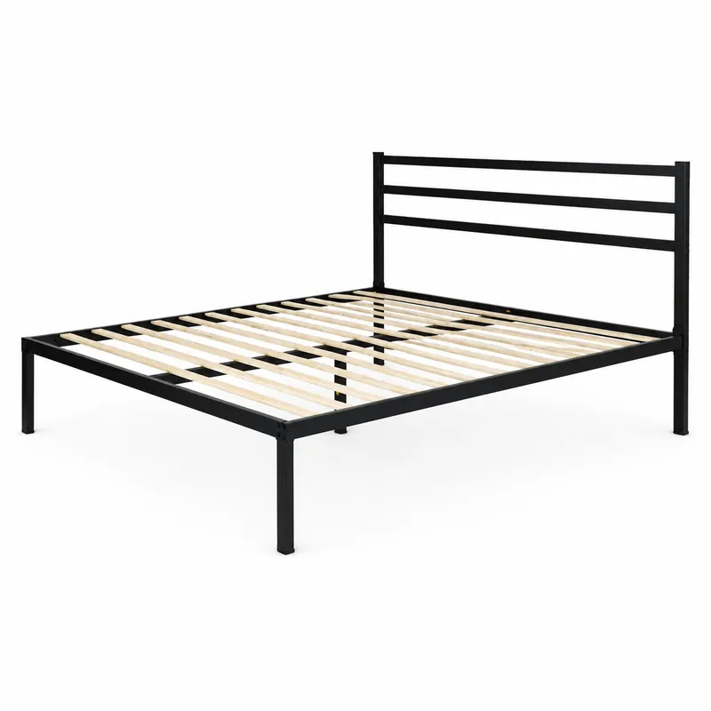 Łóżko Metalowe 190x200 cm Ze Stelażem Zagłówkiem - Czarna