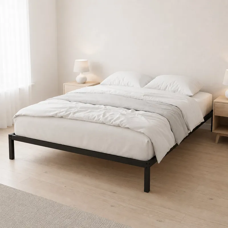 Łóżko Metalowe 135x190 cm Ze Stelażem Minimalistyczna Rama
