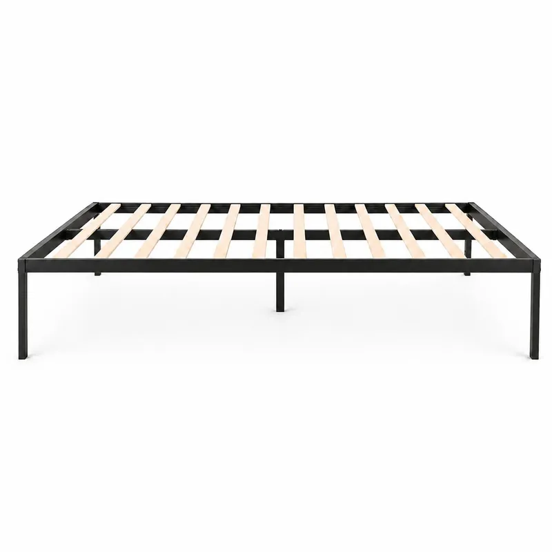 Łóżko Metalowe 135x190 cm Ze Stelażem Minimalistyczna Rama