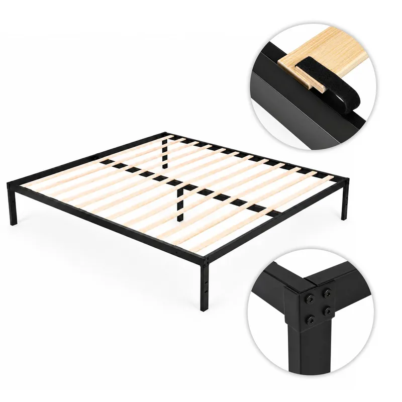 Łóżko Metalowe 135x190 cm Ze Stelażem Minimalistyczna Rama