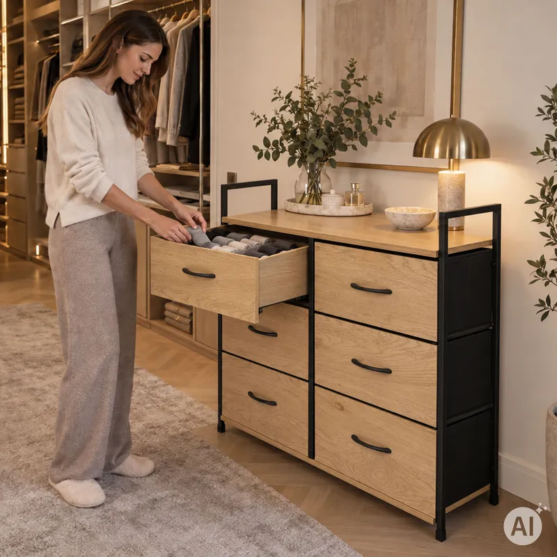 Szafka Szufladami Materiałowymi Regał 80 cm Organizer Loft