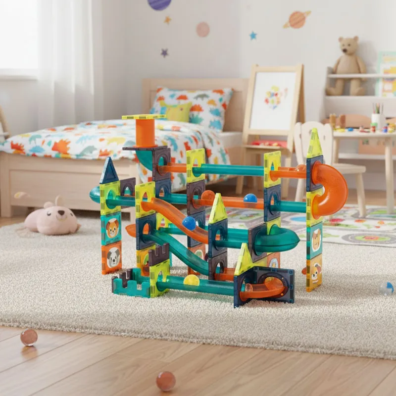 Klocki Edukacyjne Magnetyczne Tor Kulkowy LED Konstrukcyjne