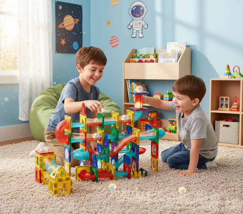 Klocki Edukacyjne Magnetyczne Tor Kulkowy LED Konstrukcyjne