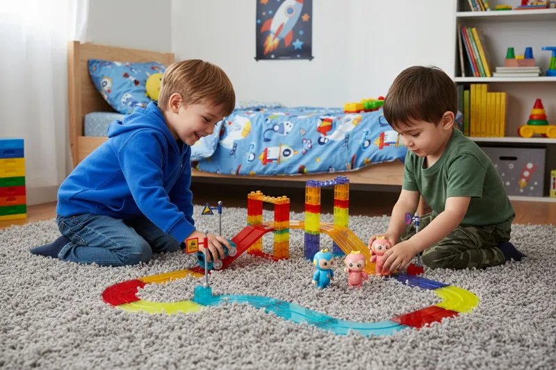 Tor Dla Aut Klocki Magnetyczne Komplet 154 Elementy Autka LED