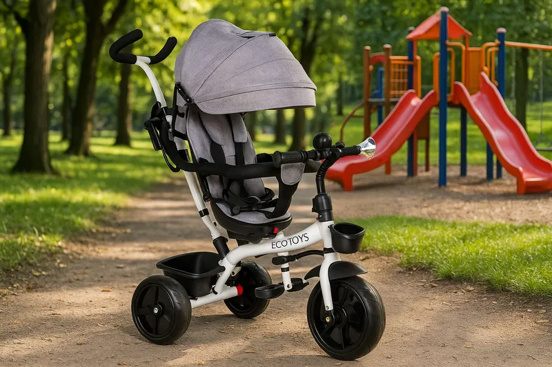 Rowerek Biegowy Trójkołowy Obrotowy 360° Daszkiem - Szary