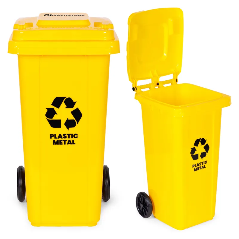 Kosz Na Smieci Pojemnik Kubeł Śmietnik Plastik Koła - Żółty